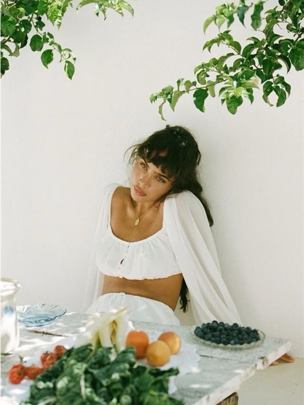 Sabo Skirt White Puff-Sleeve Crop Top